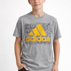 2 SHIRTS- Adidas Kids Tee with Yellow Logo on Gray